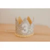 Cutest Little Party # 3 Silver Glitter + Mustard Pom Trim + White Glitter Crown Crowns