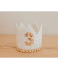 Cutest Little Party Party Time # 3 White Glitter + Toast Pom Trim/white Lining + Rose Gold/toast Felt Crown