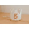 Cutest Little Party Party Time # 5 White Glitter + Toast Pom Trim/white Lining + Rose Gold/toast Felt Crown