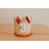Cutest Little Party # 3 Gold Glitter + Red Pom Trim + White Glitter Crown Party Time