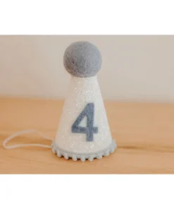 Cutest Little Party # 4 White Glitter + Baby Blue Pom Trim + Pool Felt Party Hat