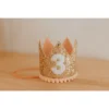 Cutest Little Party Party Time # 3 Gold Glitter + Blush Pom Trim + White Glitter Crown