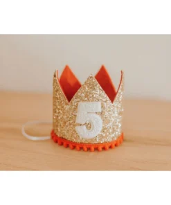 Cutest Little Party Crowns # 5 Gold Glitter + Red Pom Trim + White Glitter Crown