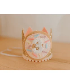 Cutest Little Party # 3 Gold Glitter + Donut + White Glitter Crown Party Time