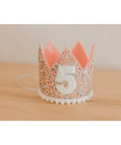 Cutest Little Party Party Time # 5 Mosaic Glitter + White Pom Trim/hot Pink + White Glitter Crown