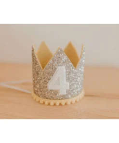 Cutest Little Party # 4 Silver Glitter + Mustard Pom Trim + White Glitter Crown