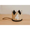 Cutest Little Party # 4 Gold Glitter + Black Pom Trim + White Glitter Crown