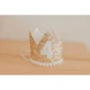 Cutest Little Party # 4 Gold Glitter + White Pom Trim + White Glitter Crown Party Time