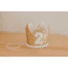 Cutest Little Party # 2 Gold Glitter + White Pom Trim + White Glitter Crown Party Time