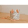 Cutest Little Party # 2 Silver Glitter + Blush Pom Trim + White Glitter Crown