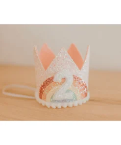 Cutest Little Party # 2 Baby Pink Glitter + Pastel Rainbow + White Glitter Crown