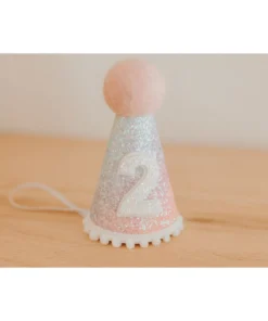 Cutest Little Party # 2 Baby Pink Glitter + Pastel Rainbow + White Glitter Party Hat
