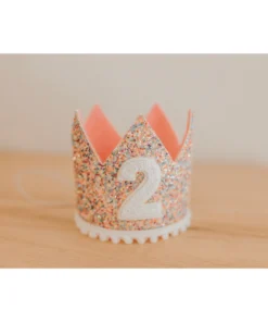 Cutest Little Party # 2 Mosaic Glitter + White Pom Trim/hot Pink + White Glitter Crown Party Time