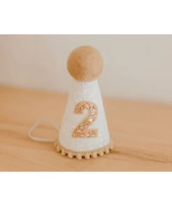 Cutest Little Party Party Time # 2 White Glitter + Toast Pom Trim/white Lining + Toast Felt Party Hat