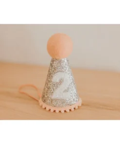Cutest Little Party Party Time # 2 Silver Glitter + Blush Pom Trim + White Glitter Party Hat