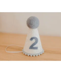 Cutest Little Party # 2 White Glitter + Baby Blue Pom Trim + Pool Felt Party Hat