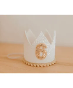 Cutest Little Party # 6 White Glitter + Toast Pom Trim/white Lining + Rose Gold/toast Felt Crown Party Time
