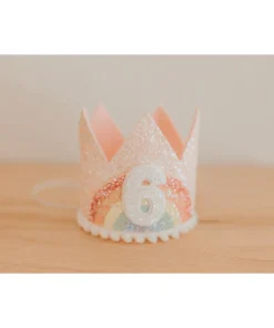 Cutest Little Party # 6 Baby Pink Glitter + Pastel Rainbow + White Glitter Crown Party Time