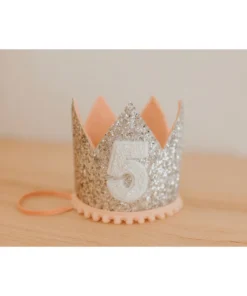 Cutest Little Party # 5 Silver Glitter + Blush Pom Trim + White Glitter Crown