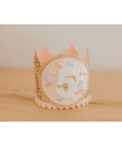 Cutest Little Party Party Time # 5 Gold Glitter + Donut + White Glitter Crown
