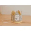 Cutest Little Party # 5 Silver Glitter + Mustard Pom Trim + White Glitter Crown Party Time