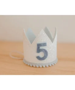 Cutest Little Party Party Time # 5 White Glitter + Baby Blue Pom Trim + Pool Felt Crown