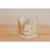 Cutest Little Party Party Time # 5 Gold Glitter + White Pom Trim + White Glitter Crown