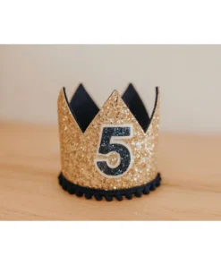 Cutest Little Party # 5 Gold Glitter + Black Pom Trim + Black Glitter Crown