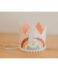Cutest Little Party # 5 Baby Pink Glitter + Pastel Rainbow + White Glitter Crown