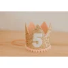 Cutest Little Party # 5 Gold Glitter + Blush Pom Trim + White Glitter Crown Party Time