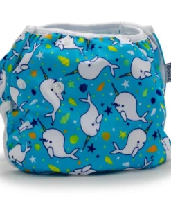 Beau + Belle Littles Light Blue Narwhals Reusable Swim Diaper