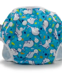 Beau + Belle Littles Light Blue Narwhals Reusable Swim Diaper