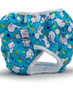 Beau + Belle Littles Light Blue Narwhals Reusable Swim Diaper