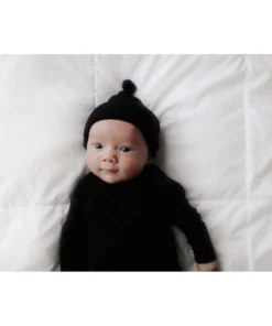 Three Little Tots Black Ribbed Knotted Beanie