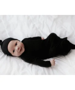 Three Little Tots Black Ribbed Knotted Beanie