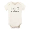 Tenth + Pine Bodysuits Hello I'm New Here Black + Natural Organic Onesie