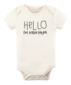 Tenth + Pine Bodysuits Hello I'm New Here Black + Natural Organic Onesie