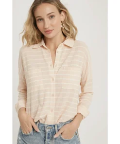 J+j Peach Stripe Burnout Button Up Knit Shirt