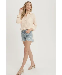 J+j Peach Stripe Burnout Button Up Knit Shirt