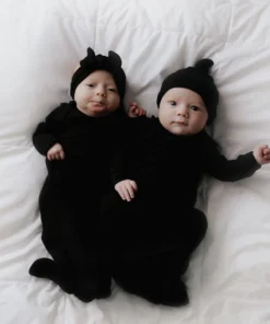 Three Little Tots Preemie + Newborn Black Ribbed Knotted Gown