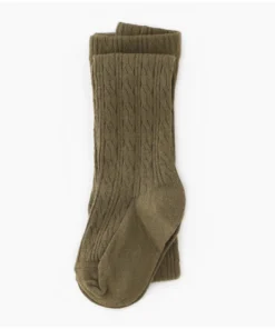 Little Stocking Co Olive Cable Knit Tights Footwear
