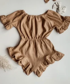 Minikane Overalls + Rompers Tan Ruffle Scrunch Romper