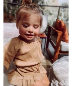 Minikane Overalls + Rompers Tan Ruffle Scrunch Romper