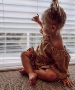 Minikane Overalls + Rompers Tan Ruffle Scrunch Romper