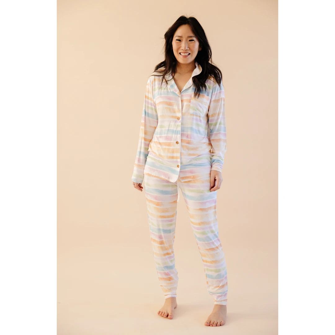 Sunset Stripes Bamboo Women's Luxe Lounge Set - Arrows & Bow X Joss + J 6 Sunset Stripes Bamboo Women's Luxe Lounge Set - Arrows & Bow X Joss + J