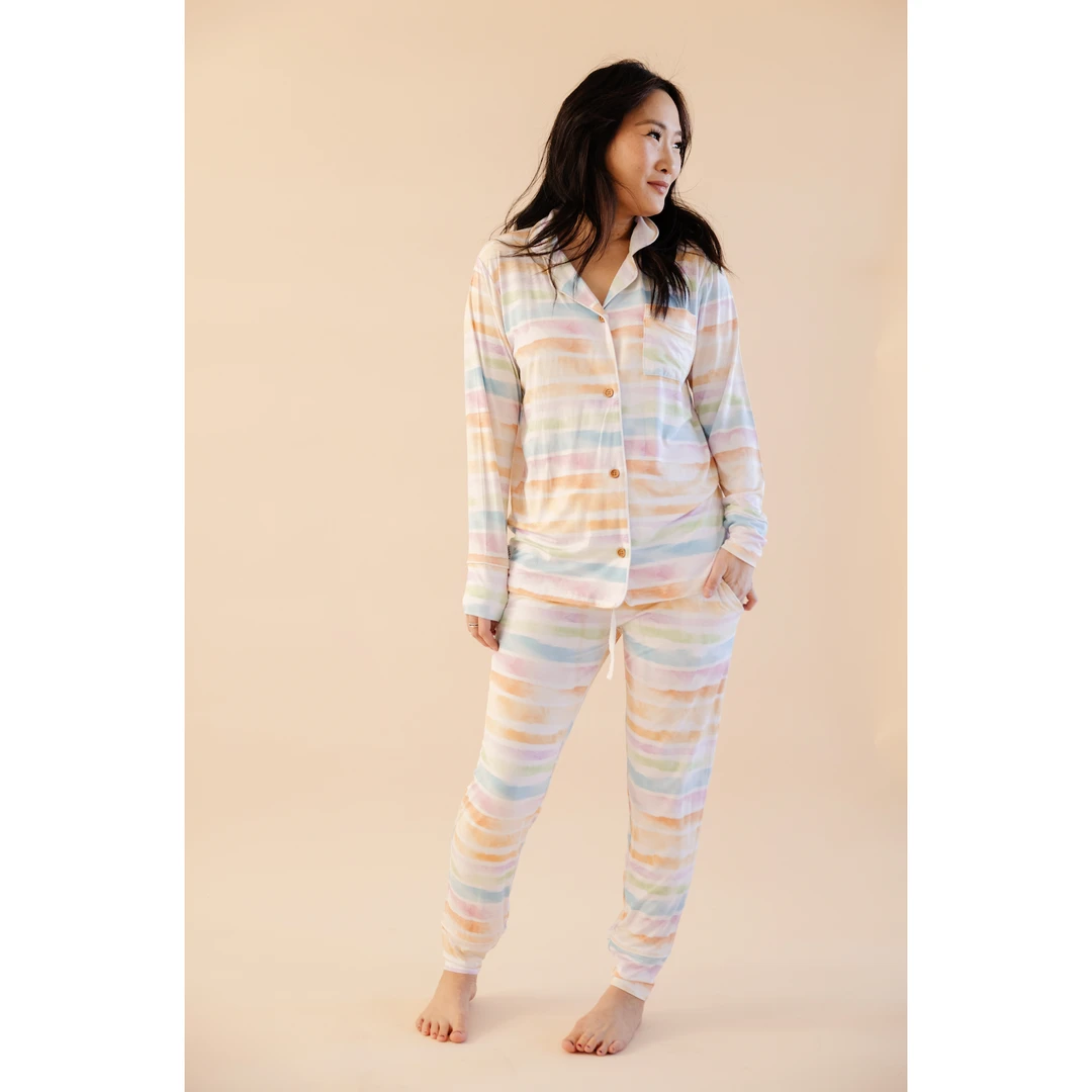 Sunset Stripes Bamboo Women's Luxe Lounge Set - Arrows & Bow X Joss + J 3 Sunset Stripes Bamboo Women's Luxe Lounge Set - Arrows & Bow X Joss + J