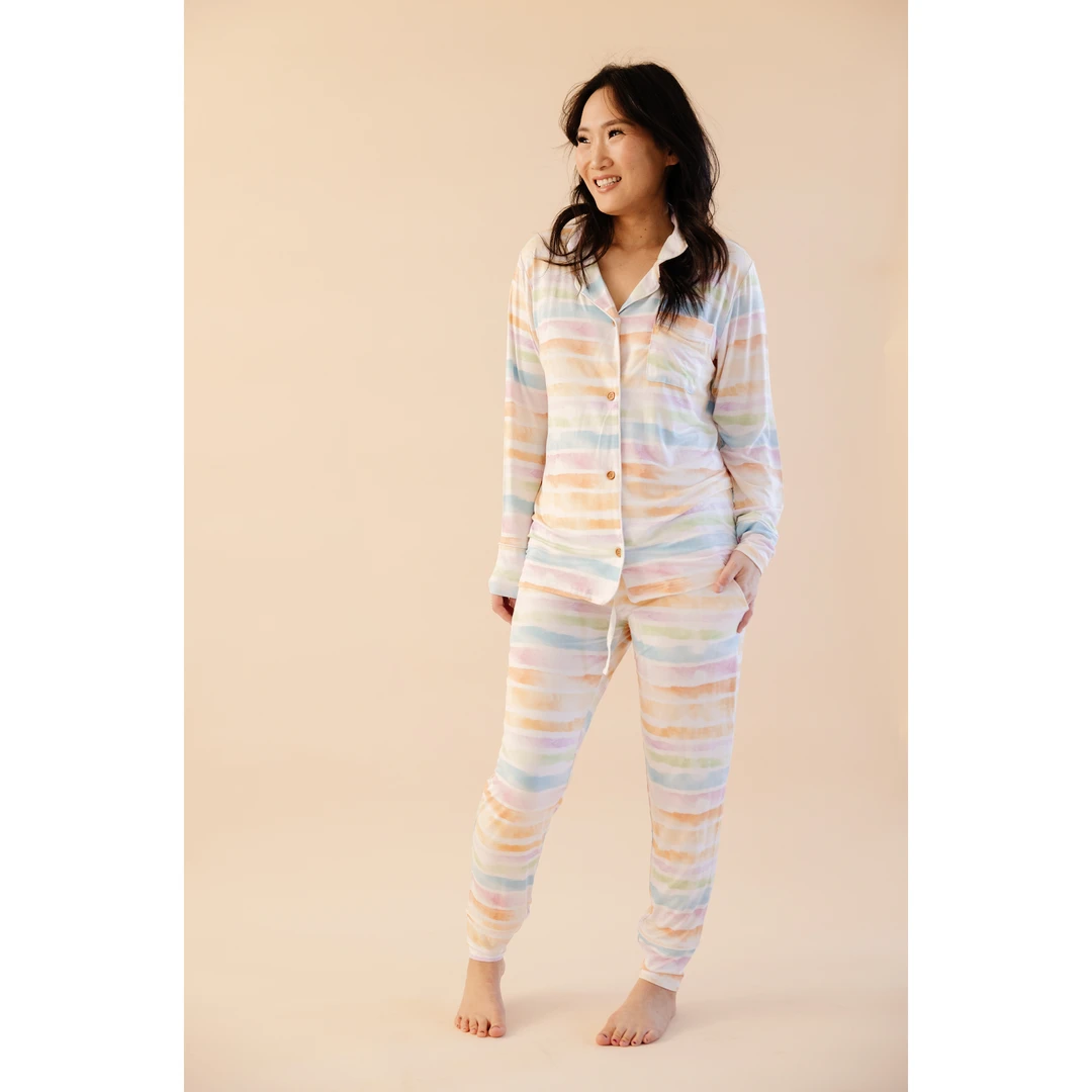 Sunset Stripes Bamboo Women's Luxe Lounge Set - Arrows & Bow X Joss + J 5 Sunset Stripes Bamboo Women's Luxe Lounge Set - Arrows & Bow X Joss + J