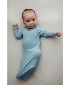Three Little Tots Baby Blue Ribbed Knotted Gown