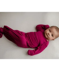 Three Little Tots Preemie + Newborn Magenta Ribbed Knotted Gown