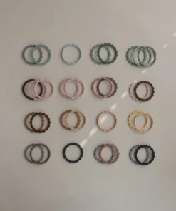 Mushie Toys Linen + Peony + Pale Pink Pearl Teething Bracelet Set